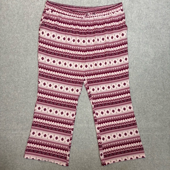 MUK LUKS Fair Isle Geometric Print Pajama Set-Pink/Burgundy-Women Size 2X - Picture 8 of 8
